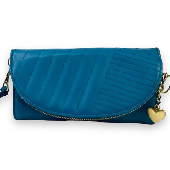 Charlotte Wristlet Wallet Phone Clutch Faux Leather w Coin Pocket Heart Charm - Picture 3 of 14